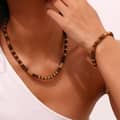 Beaded Necklace Natural Stone Round Beads Waterproof Stainless Steel 18K Gold Beads 4