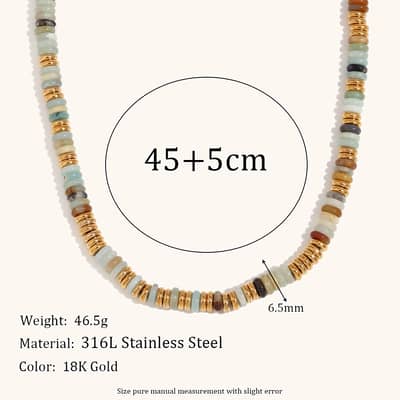 Beaded Necklace Natural Stone Round Beads Waterproof Stainless Steel 18K Gold Beads detail 5