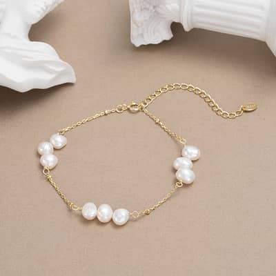 Natural Pearl Bracelet 14K Gold Plated 925 Sterling Silver Charm Freshwater Pearl Beads Set detail 5