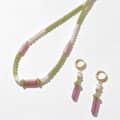 Beaded Necklace Earrings Set Natural Stone Beads Freshwater Pearl Waterproof Stainless Steel 1