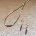 Beaded Necklace Earrings Set Natural Stone Beads Freshwater Pearl Waterproof Stainless Steel 2