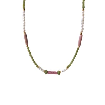 Beaded Necklace Earrings Set Natural Stone Beads Freshwater Pearl Waterproof Stainless Steel detail 6