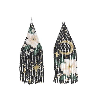 Hand-Woven Rice Bead Long Earrings Starry Sky Flower Series Tassel detail 1
