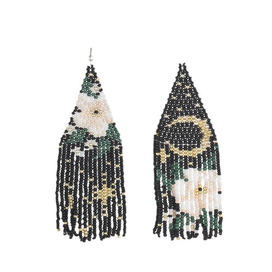 Hand-Woven Rice Bead Long Earrings Starry Sky Flower Series Tassel - main