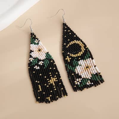 Hand-Woven Rice Bead Long Earrings Starry Sky Flower Series Tassel detail 2