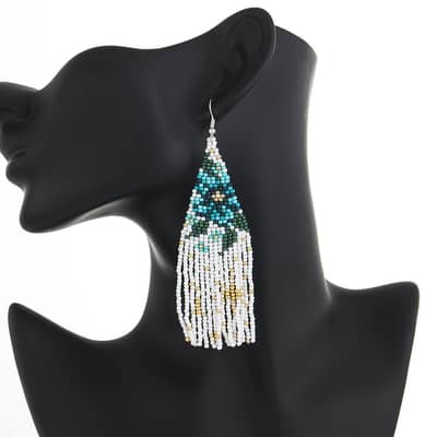 Hand-Woven Rice Bead Long Earrings Starry Sky Flower Series Tassel detail 6