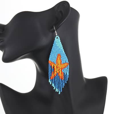 Bohemian Hand-Woven Rice Bead Long Earrings Ocean Series Tassel detail 3