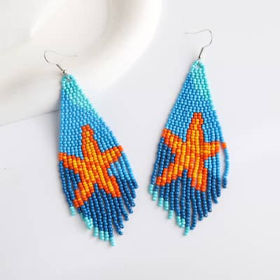 Bohemian Hand-Woven Rice Bead Long Earrings Ocean Series Tassel detail 5