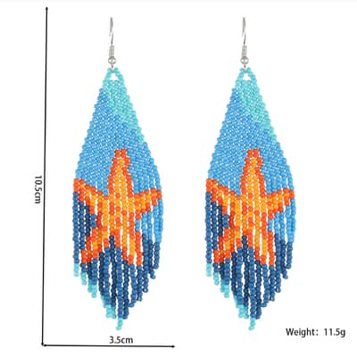 Bohemian Hand-Woven Rice Bead Long Earrings Ocean Series Tassel detail 6