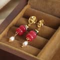 Vintage Natural Stone Handmade Beaded Long Stainless Steel Earrings Pearl Pendant 2