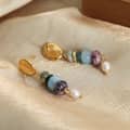 Vintage Natural Stone Handmade Beaded Long Stainless Steel Earrings Pearl Pendant 3