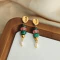 Vintage Natural Stone Handmade Beaded Long Stainless Steel Earrings Pearl Pendant 4