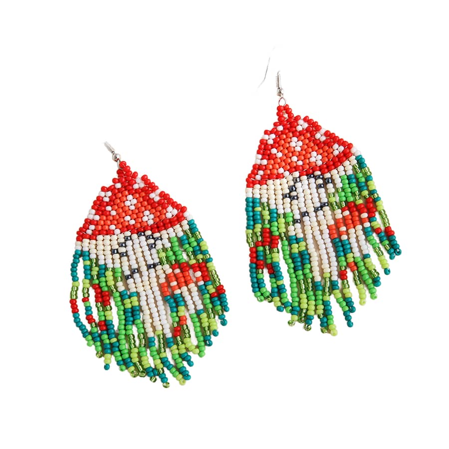 Bohemian Hand Braided Earrings Fashionable Mushroom Long Tassel - main