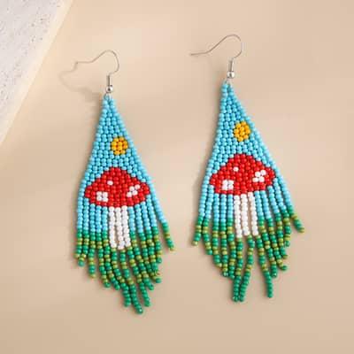Bohemian Hand Braided Earrings Fashionable Mushroom Long Tassel detail 5