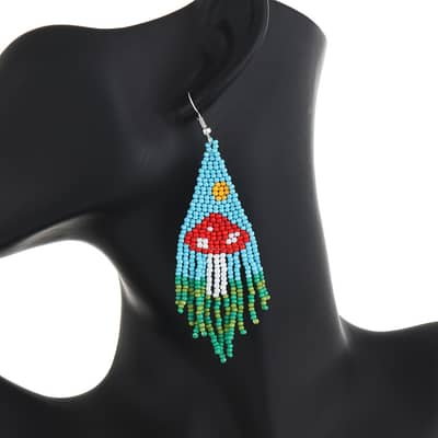 Bohemian Hand Braided Earrings Fashionable Mushroom Long Tassel detail 6
