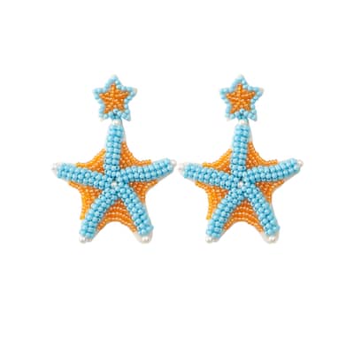 Bohemian Ocean Style Handmade Beaded Rice Bead Earrings Summer Starfish Tassel detail 1
