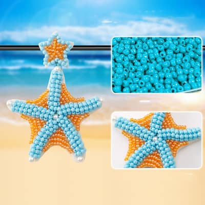 Bohemian Ocean Style Handmade Beaded Rice Bead Earrings Summer Starfish Tassel detail 2