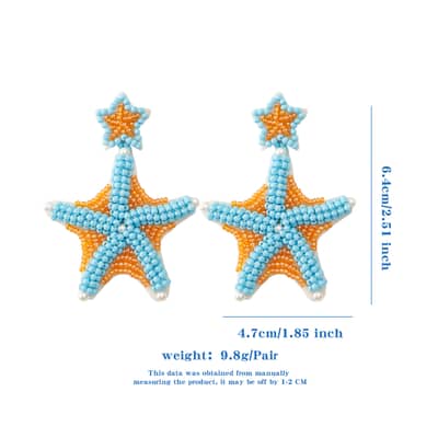 Bohemian Ocean Style Handmade Beaded Rice Bead Earrings Summer Starfish Tassel detail 6