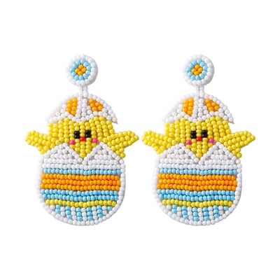 Handwoven Rice Bead Earrings Easter Egg Chick Series detail 1