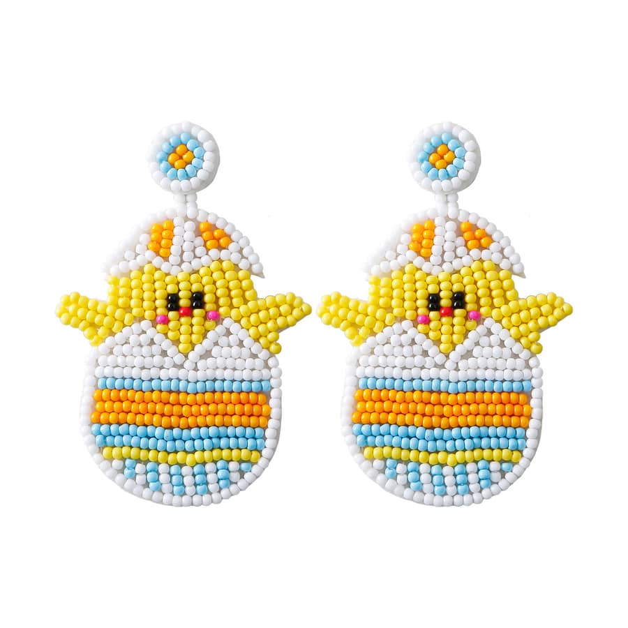 Handwoven Rice Bead Earrings Easter Egg Chick Series - main