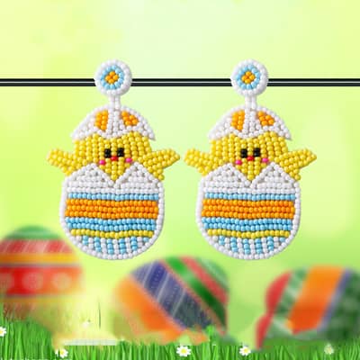 Handwoven Rice Bead Earrings Easter Egg Chick Series detail 3