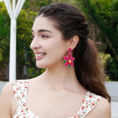 Hand-Woven Seed Earrings Bohemian Flower Fashion Long Tassel detail 6