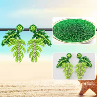 Bohemian Hand-Woven Seed Earrings Summer Turtle Leaf Series Long Tassel detail 2