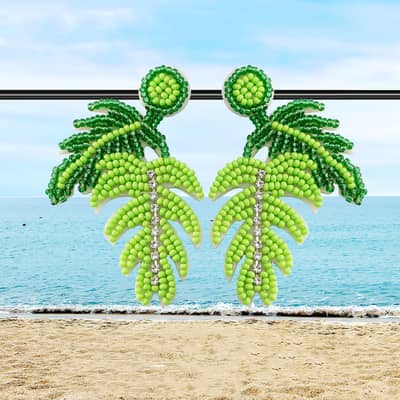 Bohemian Hand-Woven Seed Earrings Summer Turtle Leaf Series Long Tassel detail 3