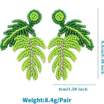 Bohemian Hand-Woven Seed Earrings Summer Turtle Leaf Series Long Tassel detail 6
