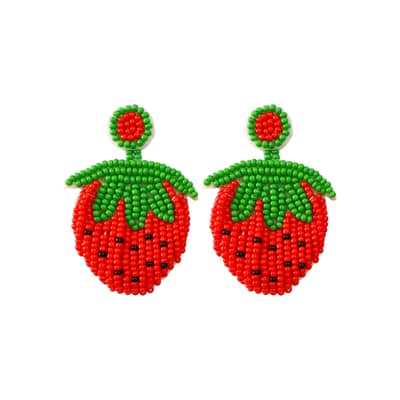 Summer Hand-Woven Seed Earrings Strawberry Design Bohemian Tassel detail 1
