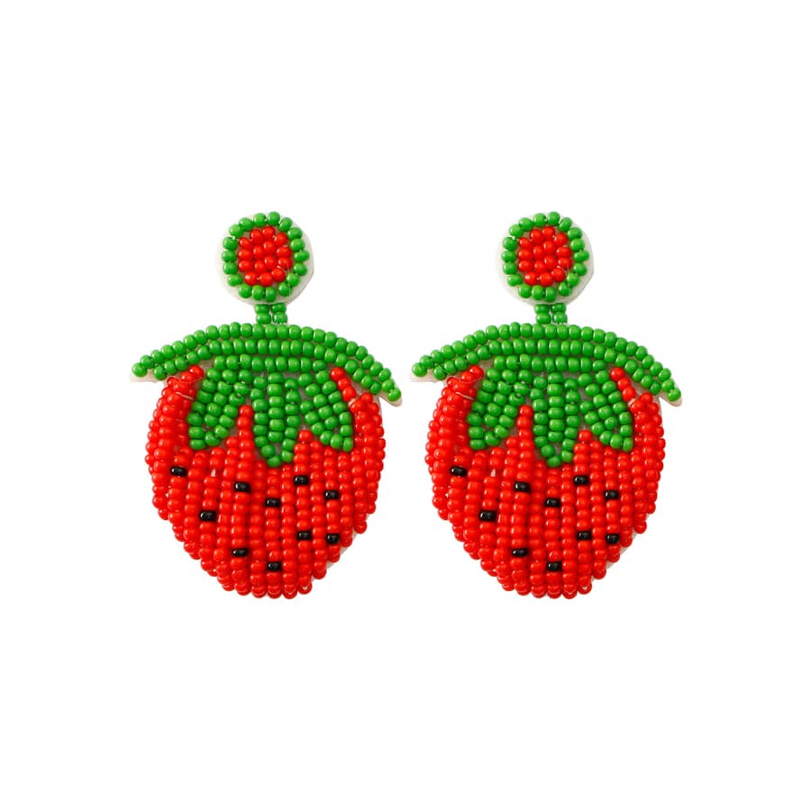 Summer Hand-Woven Seed Earrings Strawberry Design Bohemian Tassel - main