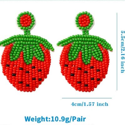 Summer Hand-Woven Seed Earrings Strawberry Design Bohemian Tassel detail 6