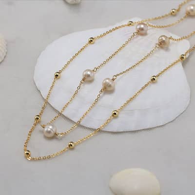 Double Layer 925 Sterling Silver Necklace Multiple Freshwater Pearls detail 1