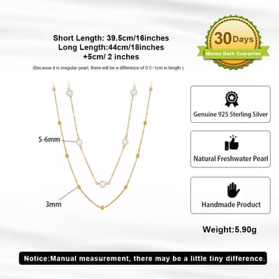 Double Layer 925 Sterling Silver Necklace Multiple Freshwater Pearls detail 4