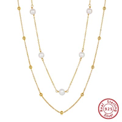Double Layer 925 Sterling Silver Necklace Multiple Freshwater Pearls detail 5
