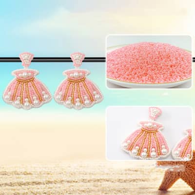 Bohemian Summer Shell Hand-Woven Seed Earrings Ocean Shell Pearl detail 2