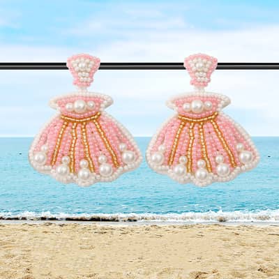 Bohemian Summer Shell Hand-Woven Seed Earrings Ocean Shell Pearl detail 5