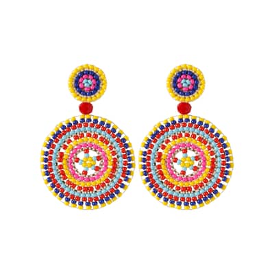 Vintage Sunflower Hand Braided Seed Earrings Bohemian Round Design detail 1