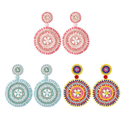 Vintage Sunflower Hand Braided Seed Earrings Bohemian Round Design detail 2