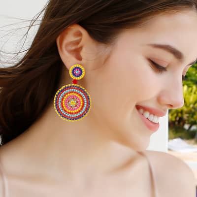 Vintage Sunflower Hand Braided Seed Earrings Bohemian Round Design detail 5