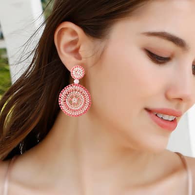 Vintage Sunflower Hand Braided Seed Earrings Bohemian Round Design detail 6