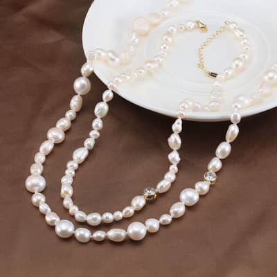 Dainty Natural Freshwater Baroque Pearl Necklace, 14K Gold Plated 925 Sterling Silver