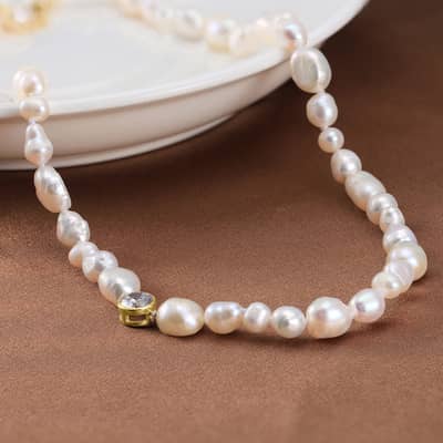Dainty Natural Freshwater Baroque Pearl Necklace, 14K Gold Plated 925 Sterling Silver detail 2