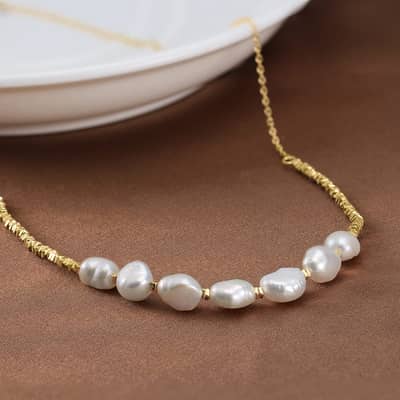 925 Silver Baroque Freshwater Pearl Necklace Collarbone Chain detail 2