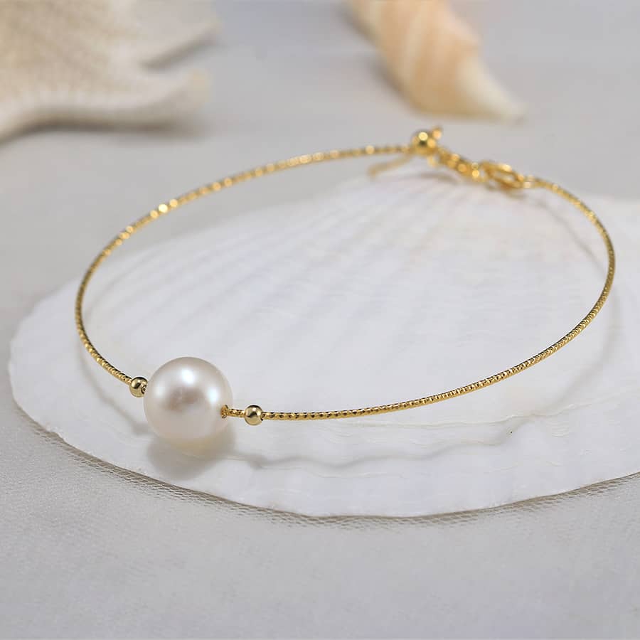 Dainty Freshwater Pearl Bracelet, 925 Sterling Silver 14K Natural Pearl - main