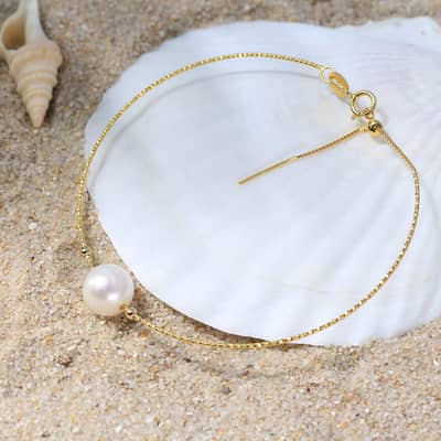 Dainty Freshwater Pearl Bracelet, 925 Sterling Silver 14K Natural Pearl detail 2