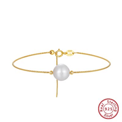 Dainty Freshwater Pearl Bracelet, 925 Sterling Silver 14K Natural Pearl detail 5