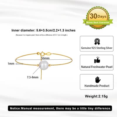 Dainty Freshwater Pearl Bracelet, 925 Sterling Silver 14K Natural Pearl detail 6