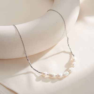925 Sterling Silver 14K Gold Plated Collarbone Chain Natural Baroque Freshwater Pearl Necklace detail 3