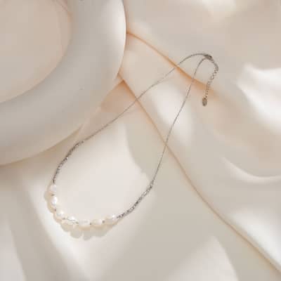 925 Sterling Silver 14K Gold Plated Collarbone Chain Natural Baroque Freshwater Pearl Necklace detail 4